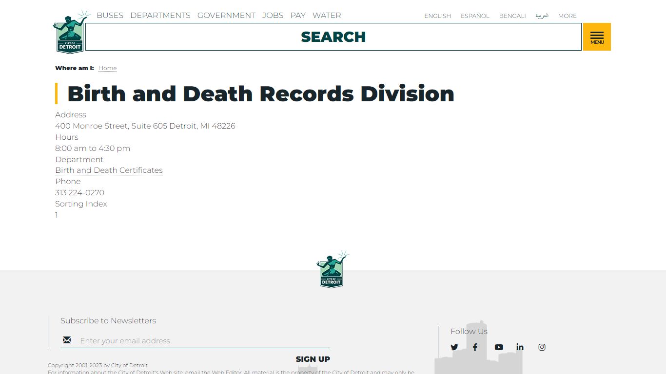 Birth and Death Records Division | City of Detroit